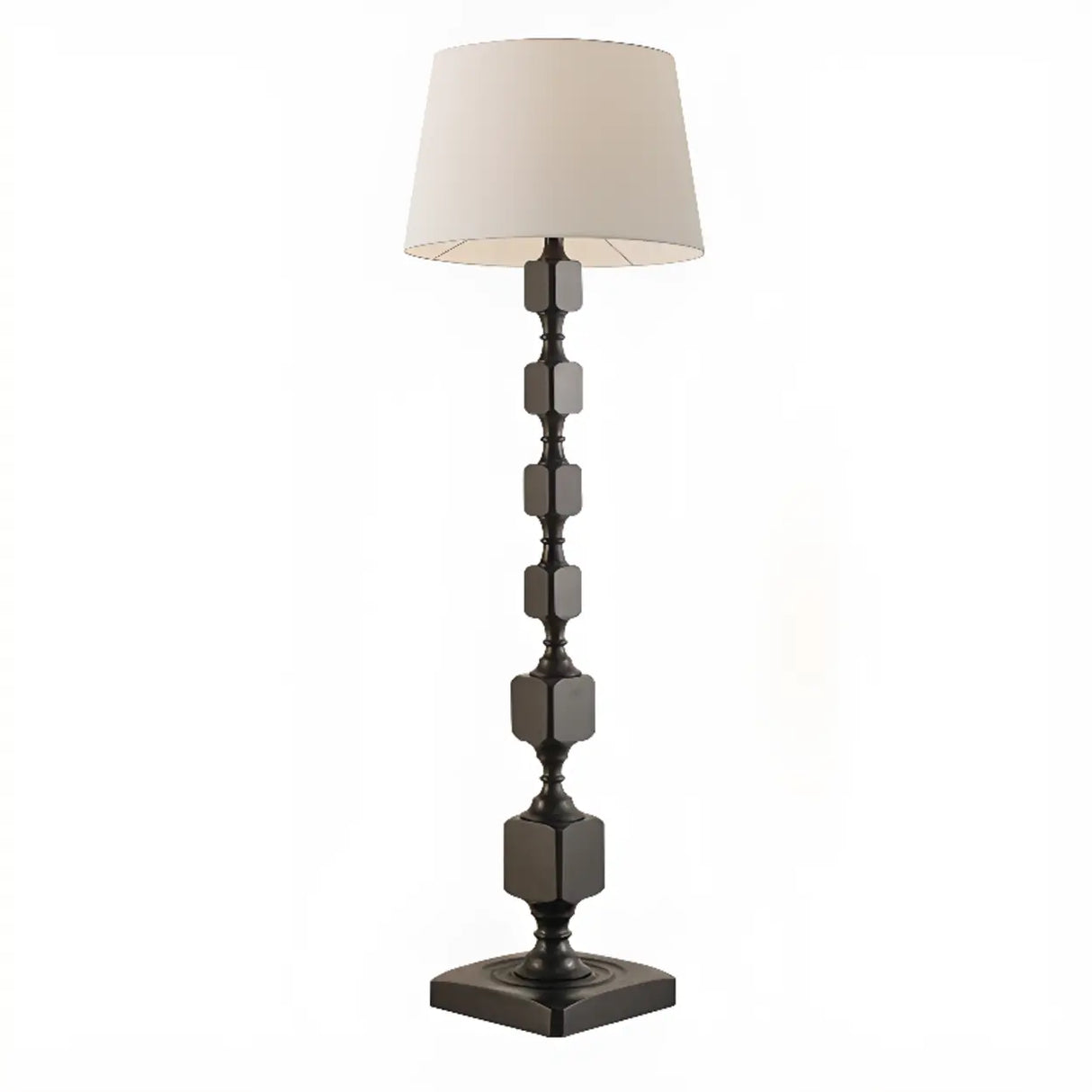 Mid-Century Modern Barrel Fabric Black Wood Floor Lamp Image - 2