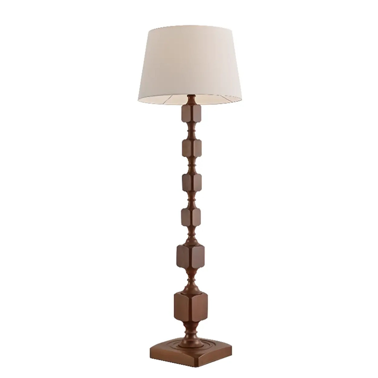 Mid-Century Modern Barrel Fabric Black Wood Floor Lamp Image - 3