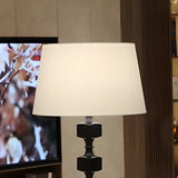 Mid-Century Modern Barrel Fabric Black Wood Floor Lamp Image - 7