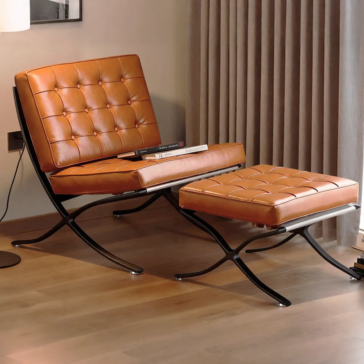 Mid-Century Modern Black Leather Lazy Lounge Accent Chair Image - 12