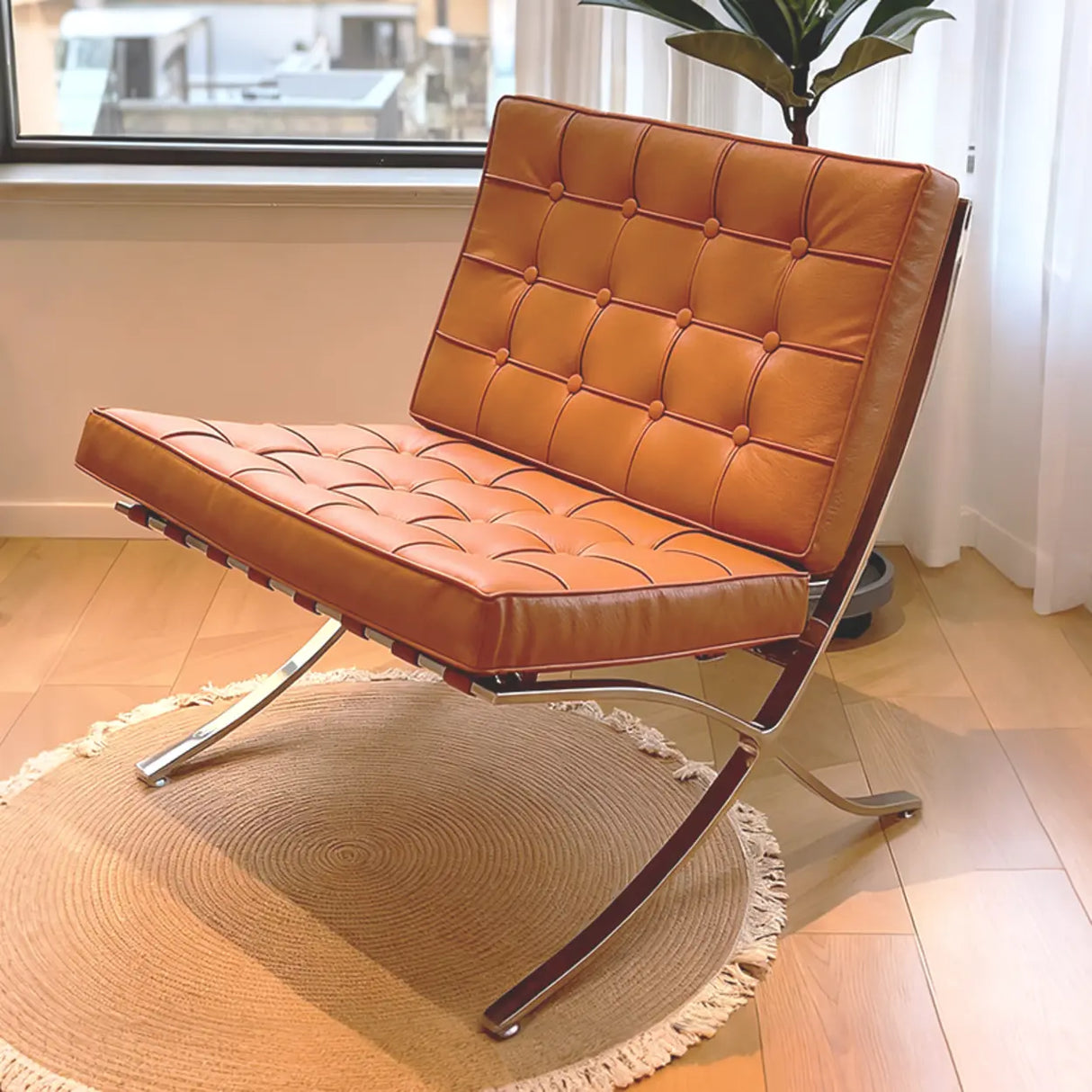 Mid-Century Modern Black Leather Lazy Lounge Accent Chair Image - 8