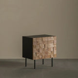 Mid-Century Modern Black Metal Leg Mosaic Wood Nightstand Image - 5