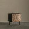 Mid-Century Modern Black Metal Leg Mosaic Wood Nightstand Image - 5