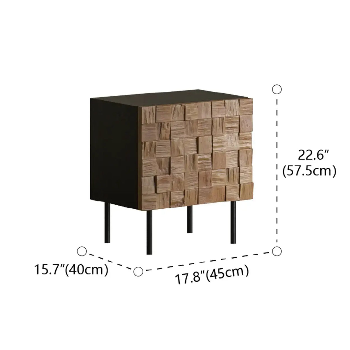 Mid-Century Modern Black Metal Leg Mosaic Wood Nightstand 