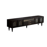 Mid-Century Modern Black TV Stand with Cabinet Glass Doors Image - 3