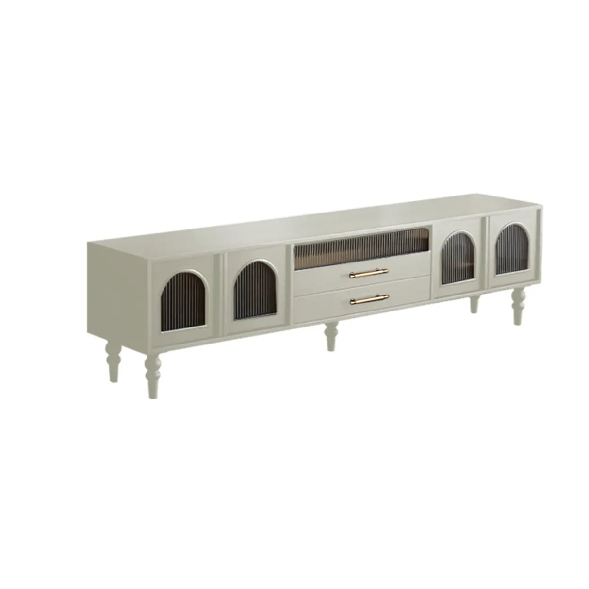 Mid-Century Modern Black TV Stand with Cabinet Glass Doors Image - 5