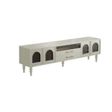 Mid-Century Modern Black TV Stand with Cabinet Glass Doors Image - 7