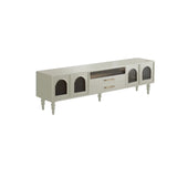 Mid-Century Modern Black TV Stand with Cabinet Glass Doors Image - 9