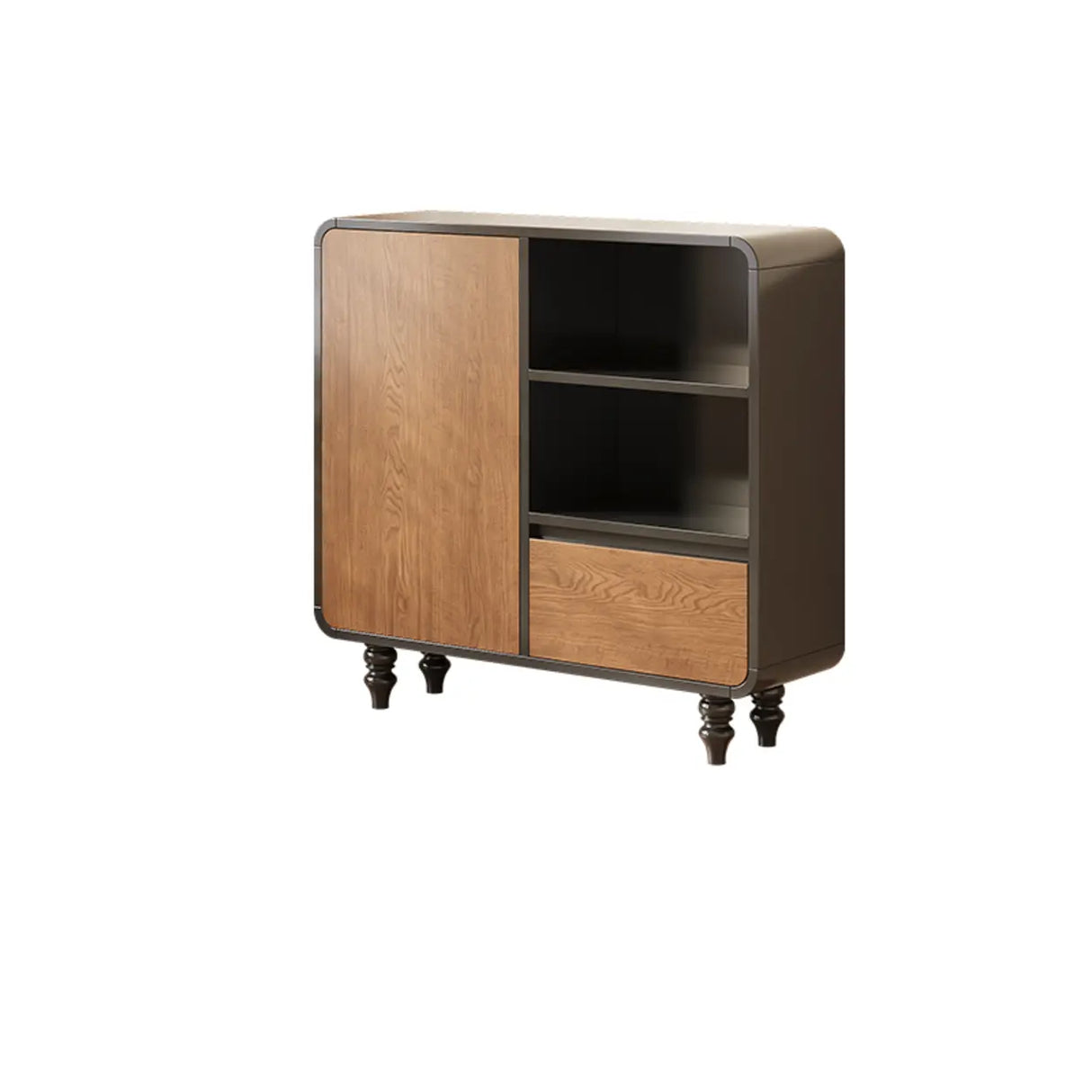 Mid-Century Modern Black Wood Door Bookcase with Drawers Image - 11