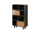 Mid-Century Modern Black Wood Door Bookcase with Drawers Image - 13