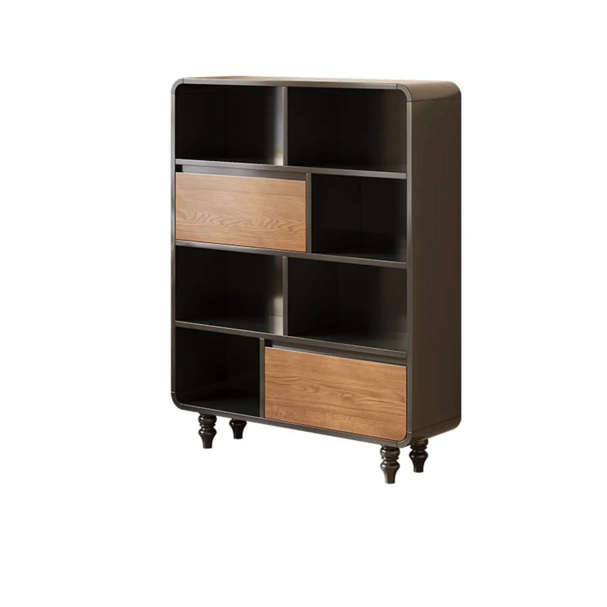 Mid-Century Modern Black Wood Door Bookcase with Drawers Image - 14