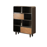 Mid-Century Modern Black Wood Door Bookcase with Drawers Image - 14