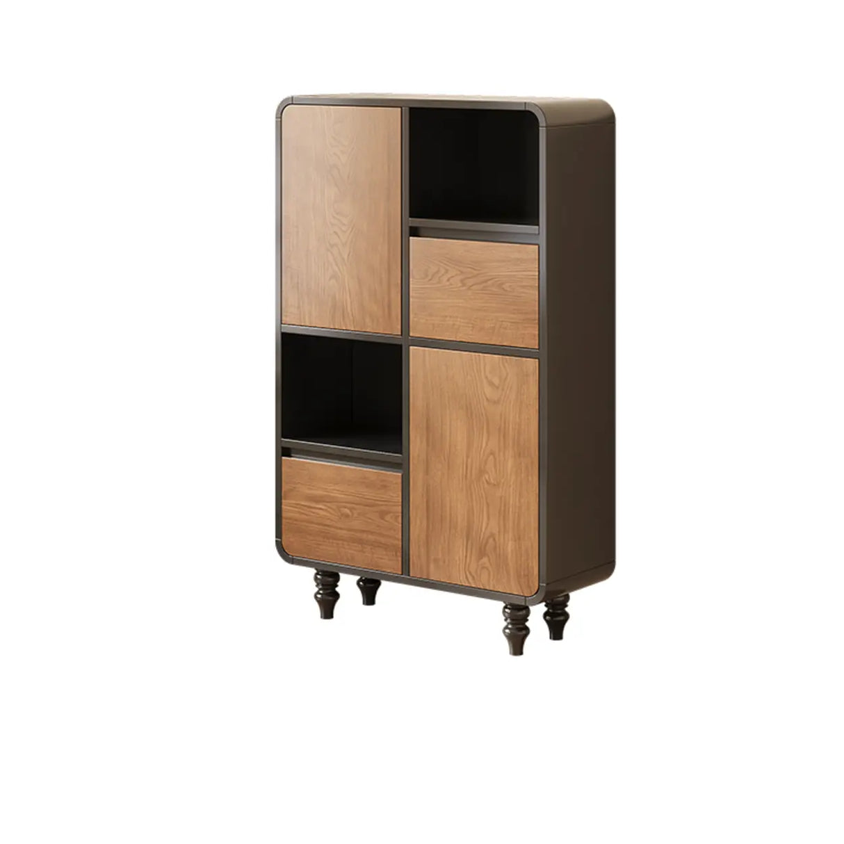 Mid-Century Modern Black Wood Door Bookcase with Drawers Image - 16