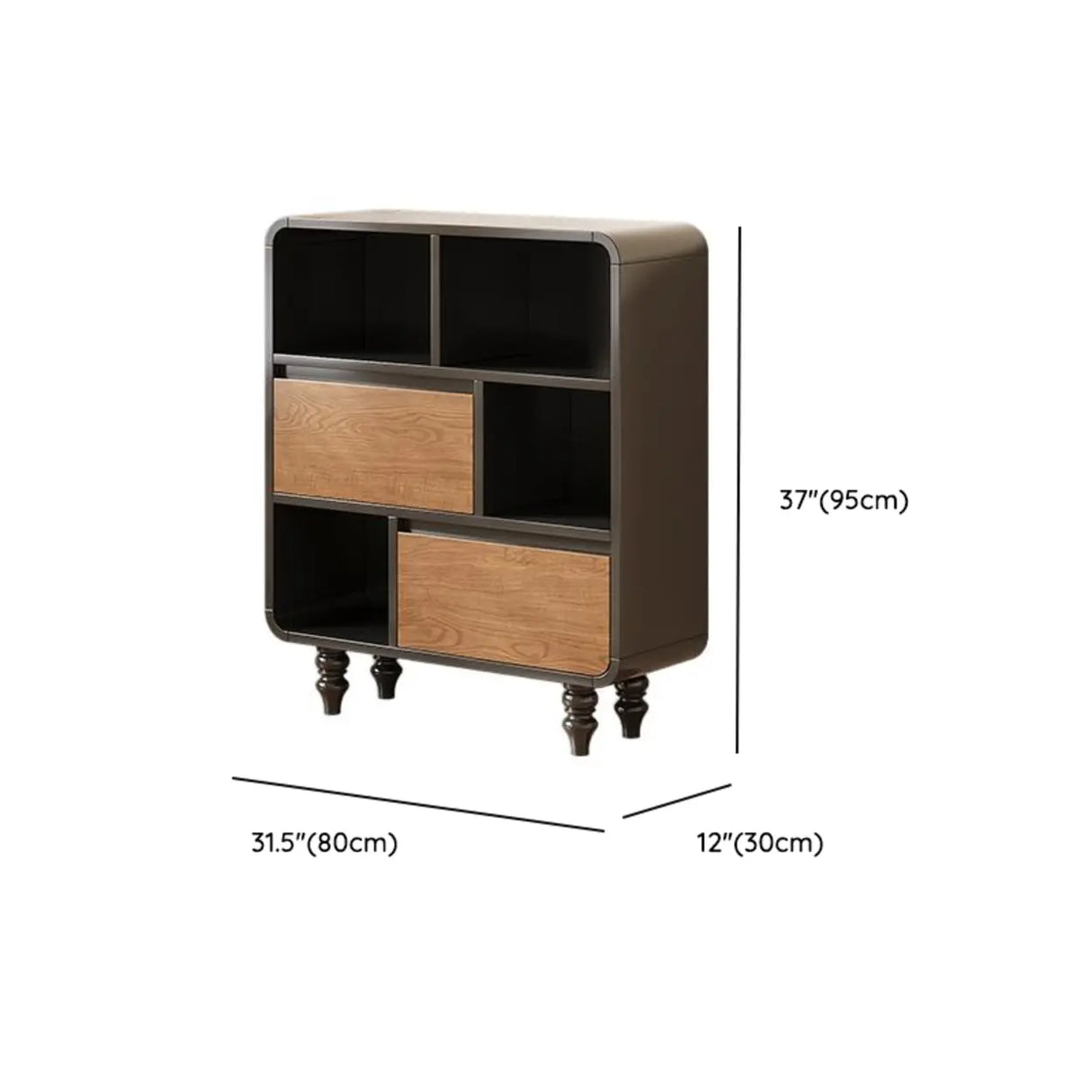 Mid-Century Modern Black Wood Door Bookcase with Drawers Image - 19