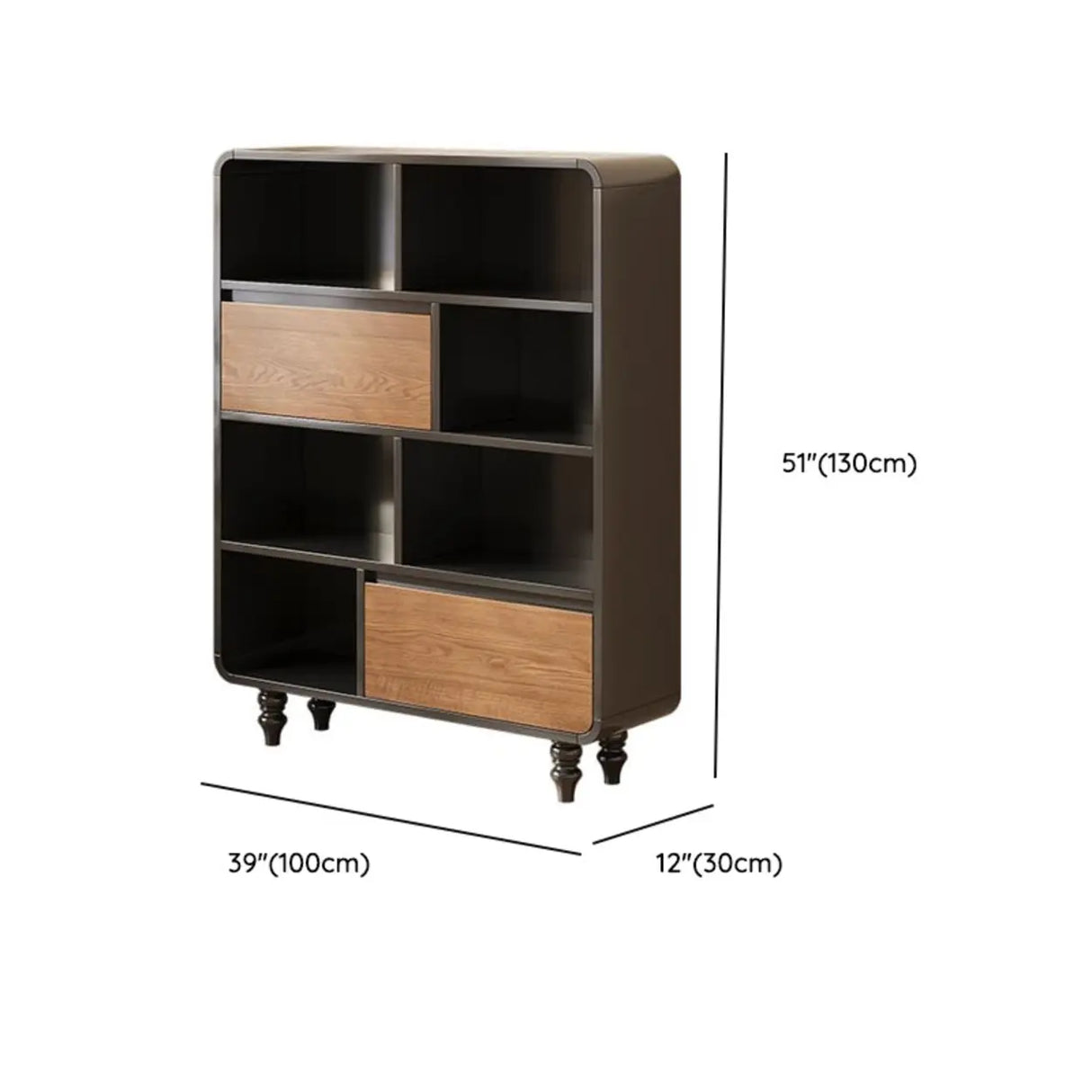 Mid-Century Modern Black Wood Door Bookcase with Drawers Image - 23