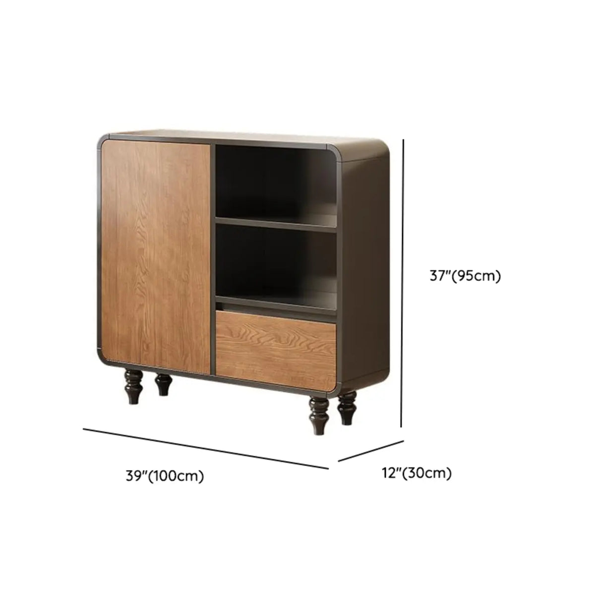 Mid-Century Modern Black Wood Door Bookcase with Drawers Image - 26