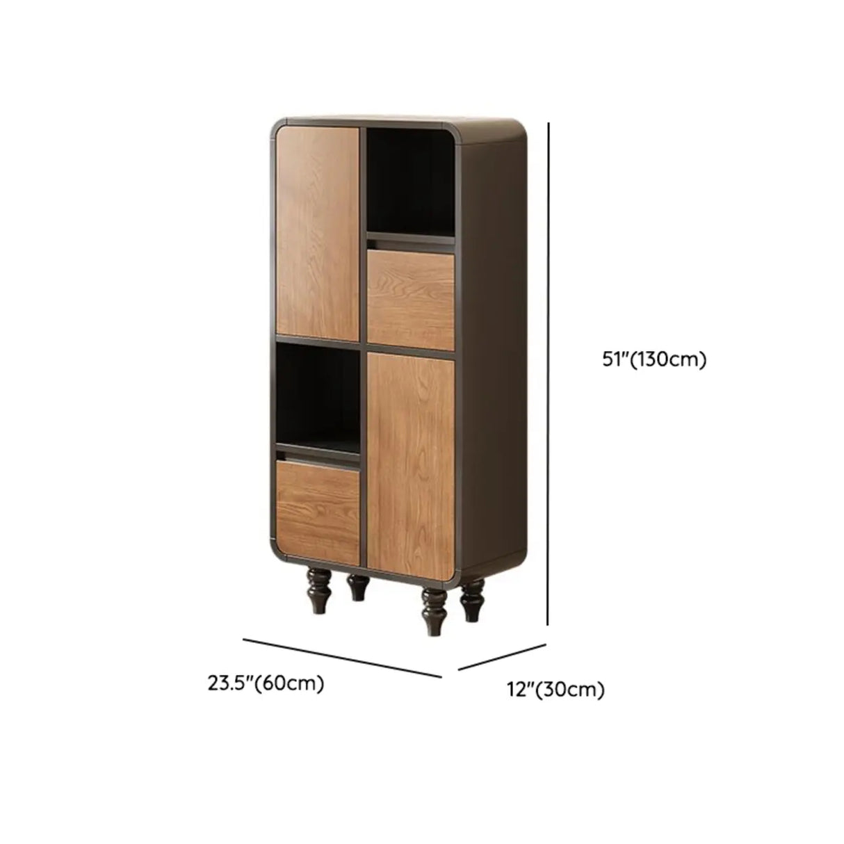 Mid-Century Modern Black Wood Door Bookcase with Drawers Image - 27