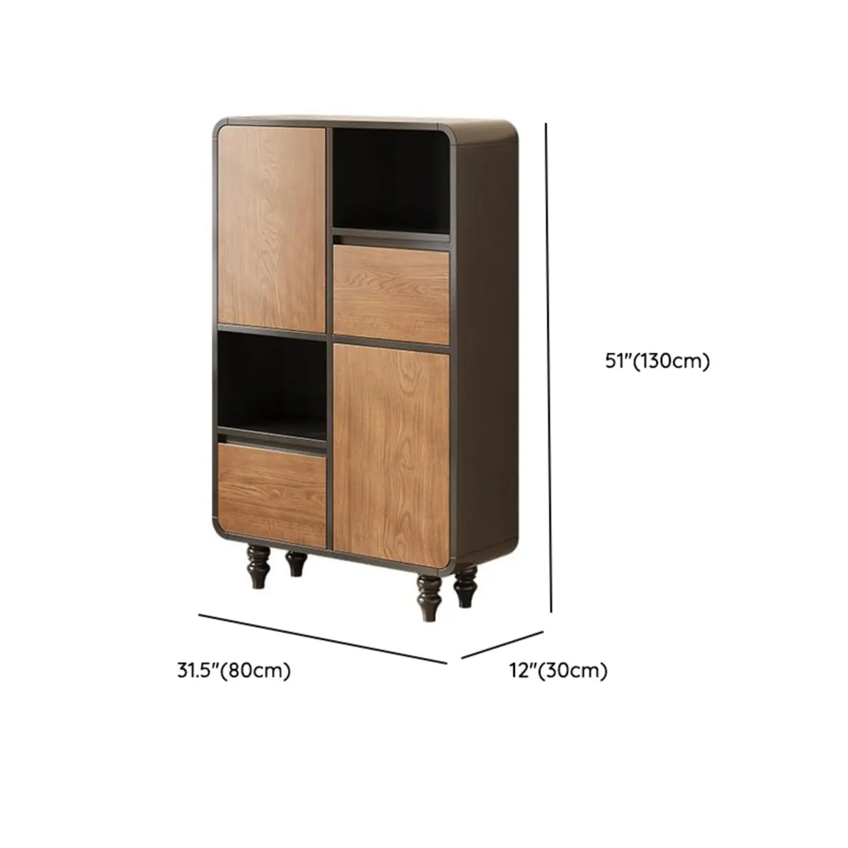 Mid-Century Modern Black Wood Door Bookcase with Drawers Image - 28