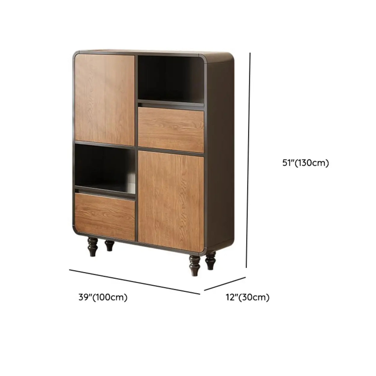 Mid-Century Modern Black Wood Door Bookcase with Drawers Image - 29