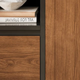 Mid-Century Modern Black Wood Door Bookcase with Drawers Image - 7