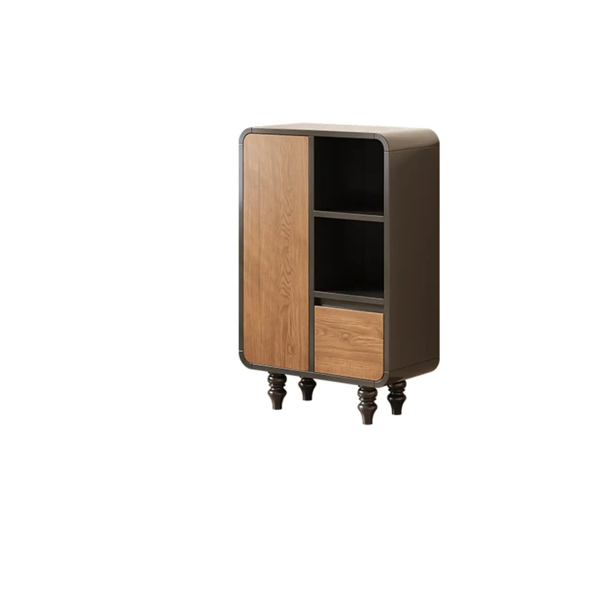 Mid-Century Modern Black Wood Door Bookcase with Drawers Image - 8