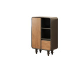 Mid-Century Modern Black Wood Door Bookcase with Drawers Image - 8