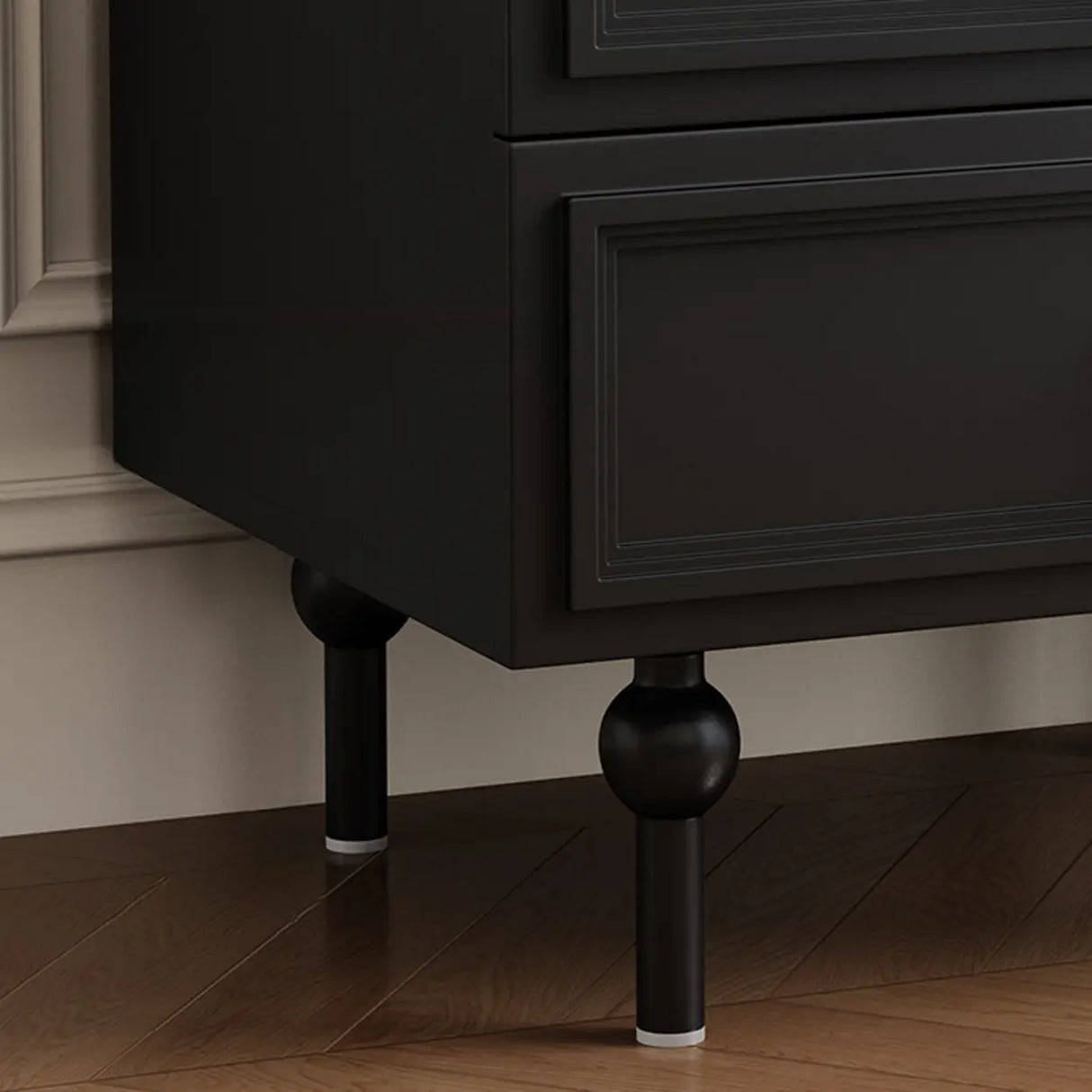 Mid-Century Modern Black Wood Nightstand with 2 Drawers Image - 11