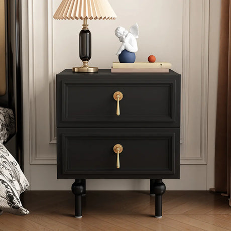 Mid-Century Modern Black Wood Nightstand with 2 Drawers Image - 2