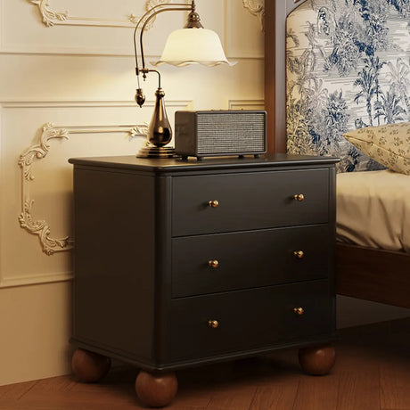 Mid-Century Modern Black Wood Nightstand with Drawers Image - 1