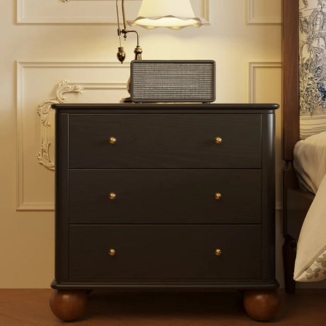Mid-Century Modern Black Wood Nightstand with Drawers Image - 2