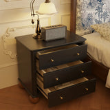 Mid-Century Modern Black Wood Nightstand with Drawers Image - 3