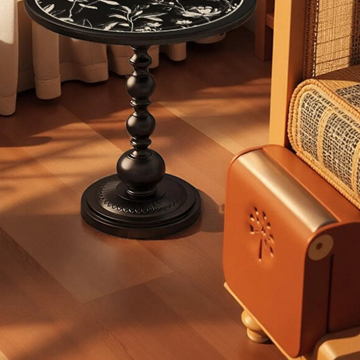 Mid-Century Modern Black Wood Round Pedestal Side Table Image - 13