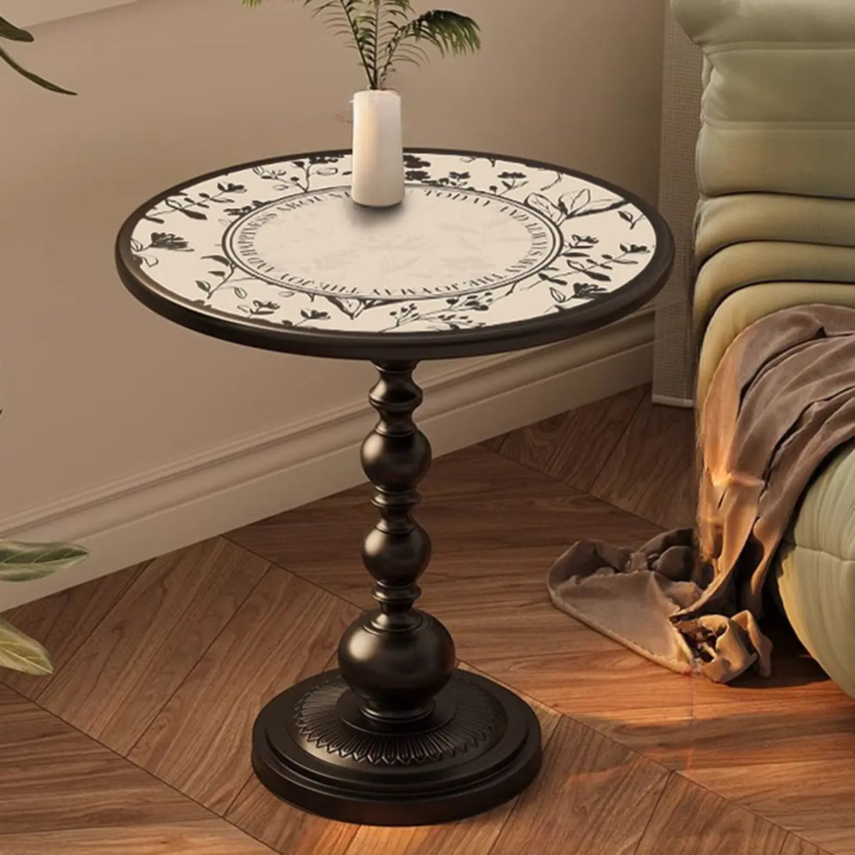 Mid-Century Modern Black Wood Round Pedestal Side Table Image - 14