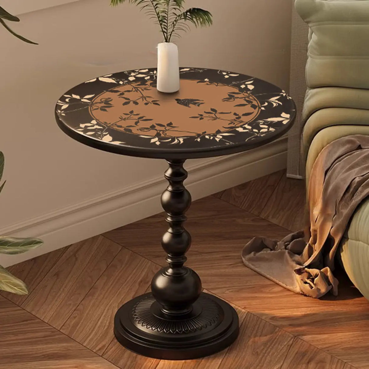 Mid-Century Modern Black Wood Round Pedestal Side Table Image - 21