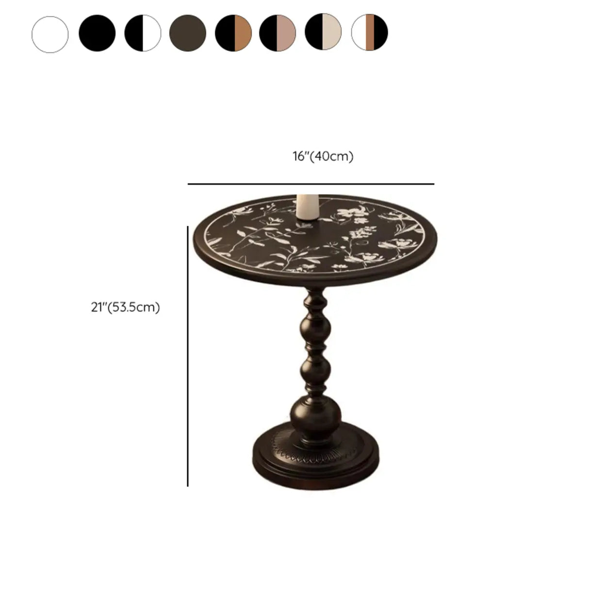 Mid-Century Modern Black Wood Round Pedestal Side Table 
