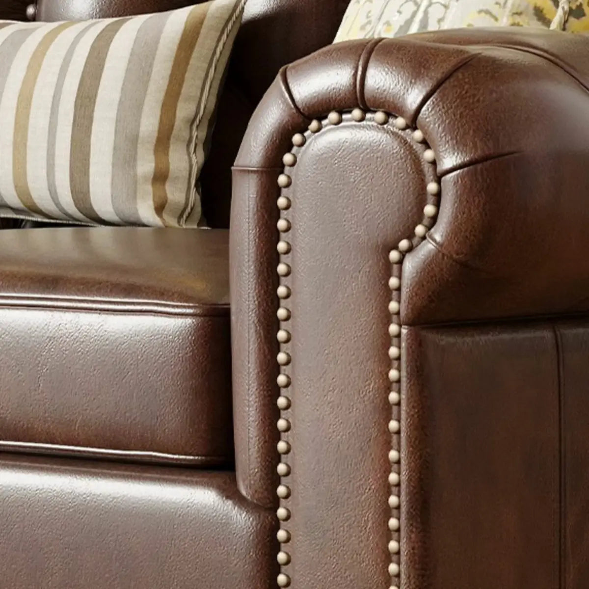 Mid-Century Modern Brown Button Back Pillow Sofa Chair Image - 11