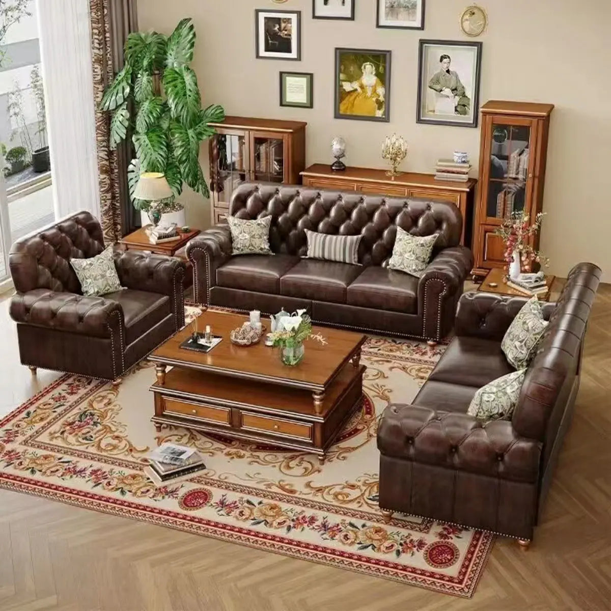 Mid-Century Modern Brown Button Back Pillow Sofa Chair Image - 12