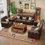 Mid-Century Modern Brown Button Back Pillow Sofa Chair Image - 12