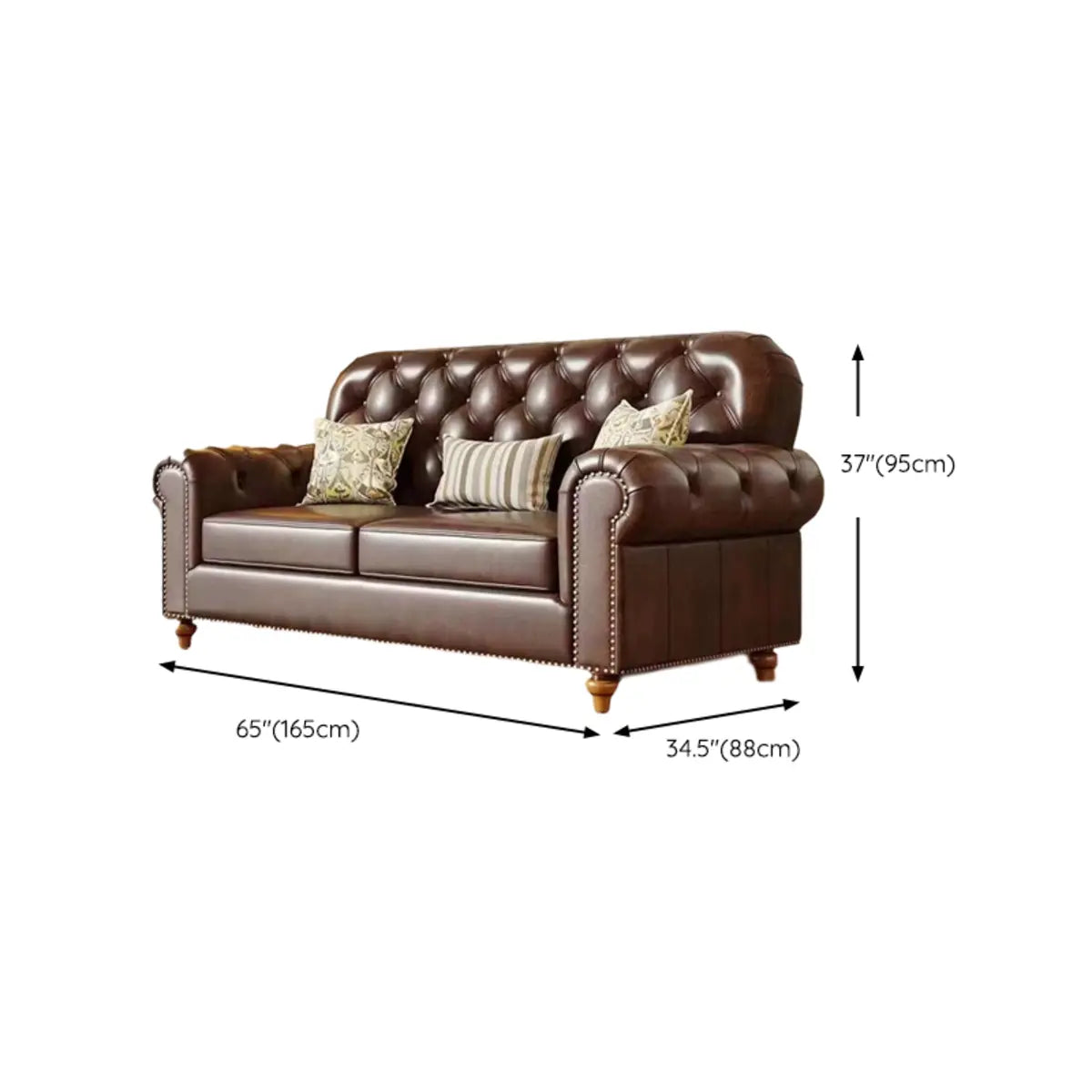 Mid-Century Modern Brown Button Back Pillow Sofa Chair Image - 15