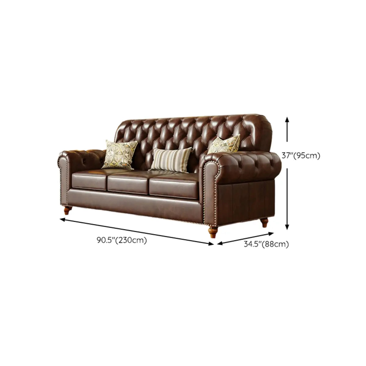 Mid-Century Modern Brown Button Back Pillow Sofa Chair Image - 16