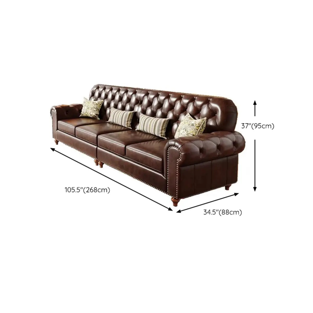 Mid-Century Modern Brown Button Back Pillow Sofa Chair Image - 17