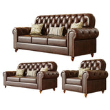 Mid-Century Modern Brown Button Back Pillow Sofa Chair Image - 2