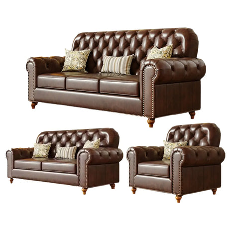 Mid-Century Modern Brown Button Back Pillow Sofa Chair Image - 2