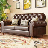 Mid-Century Modern Brown Button Back Pillow Sofa Chair Image - 3