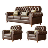 Mid-Century Modern Brown Button Back Pillow Sofa Chair Image - 4