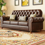 Mid-Century Modern Brown Button Back Pillow Sofa Chair Image - 5
