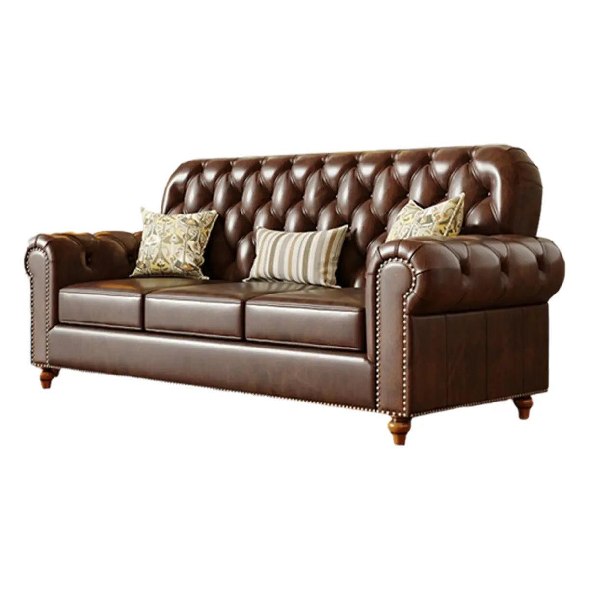 Mid-Century Modern Brown Button Back Pillow Sofa Chair Image - 7