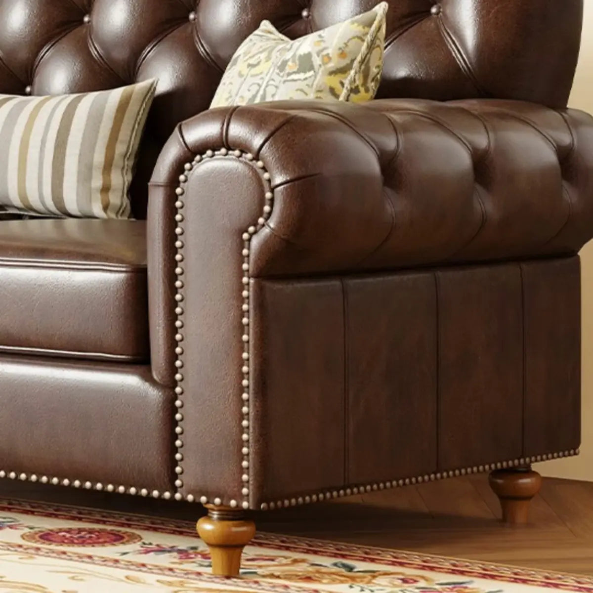 Mid-Century Modern Brown Button Back Pillow Sofa Chair Image - 9