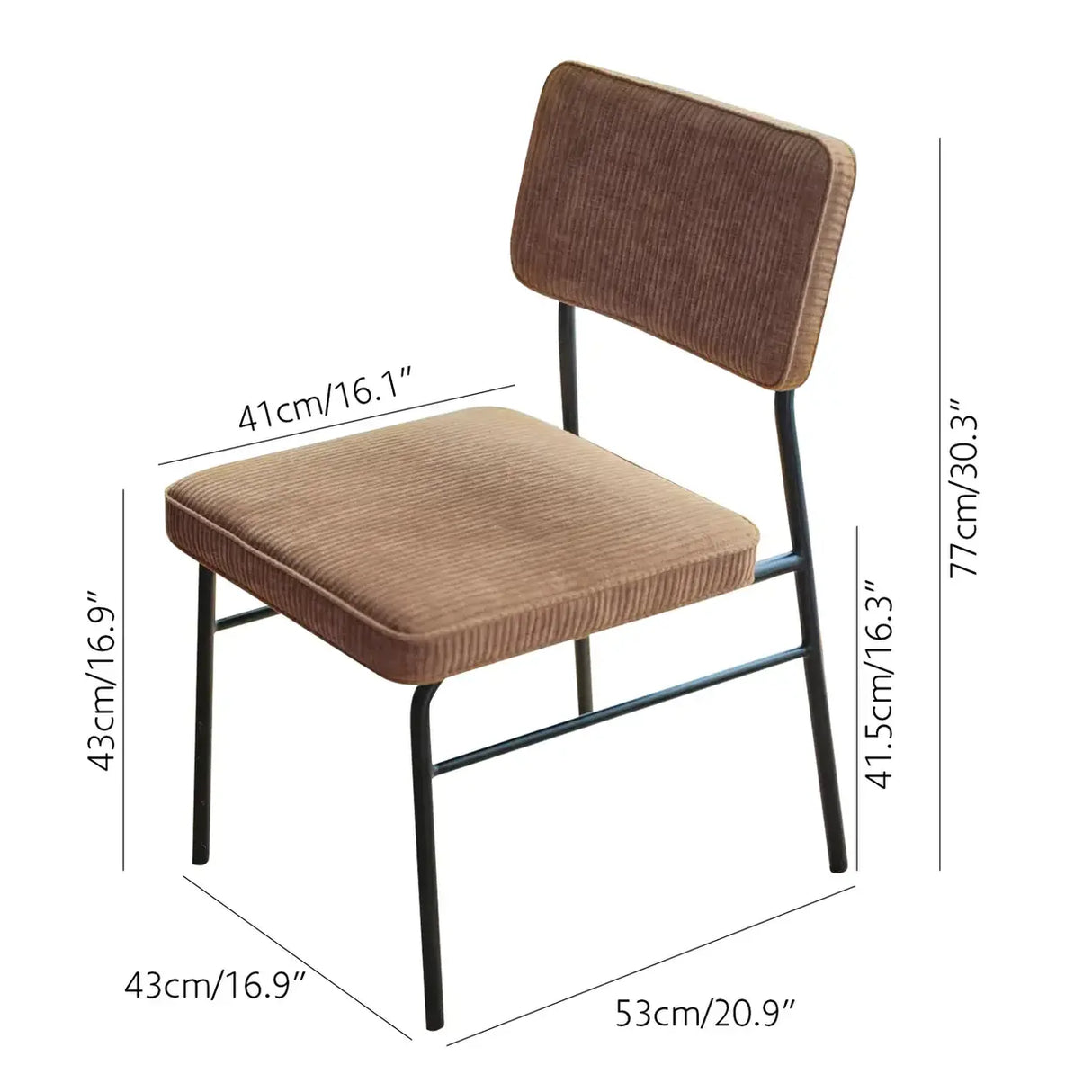Mid-Century Modern Brown Corduroy Upholstered Dining Chair 