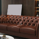 Mid-Century Modern Brown Cow Leather Flared Arm Sofa Image - 10